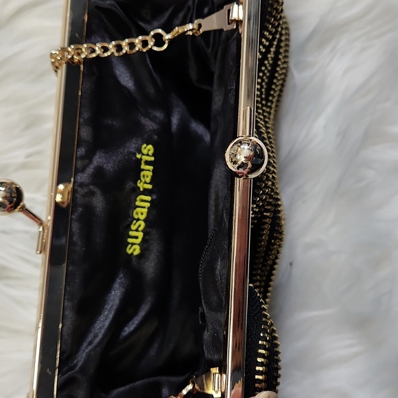 Susan Faris Black and Gold Vintage Evening Bag with Gold Chain - Picture 3 of 3